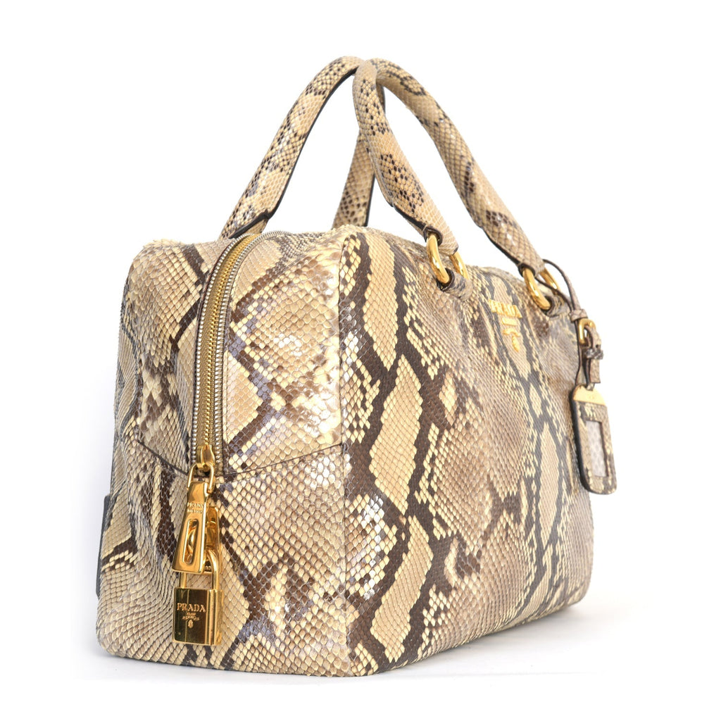 Beige Tone Snakeskin Bowling Bag