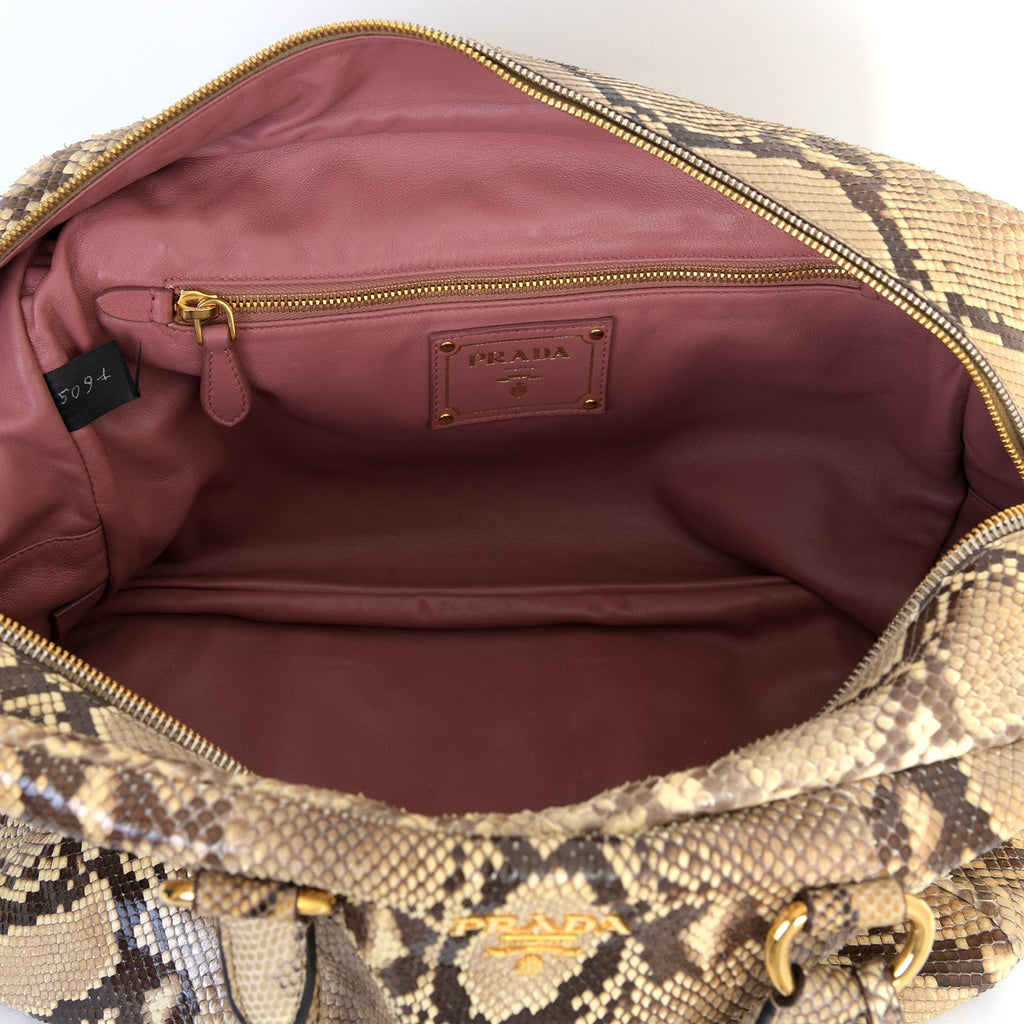 Beige Tone Snakeskin Bowling Bag