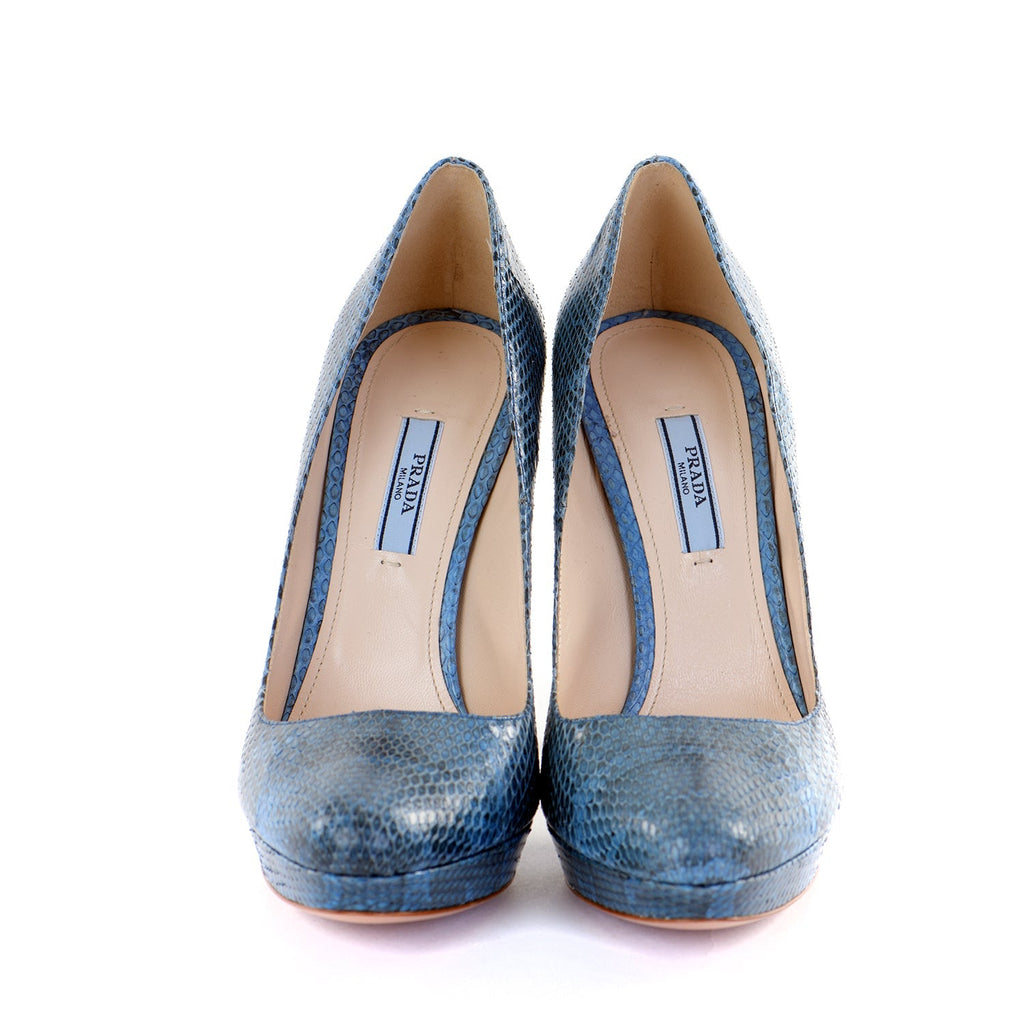 Blue Snakeskin Platform Pumps