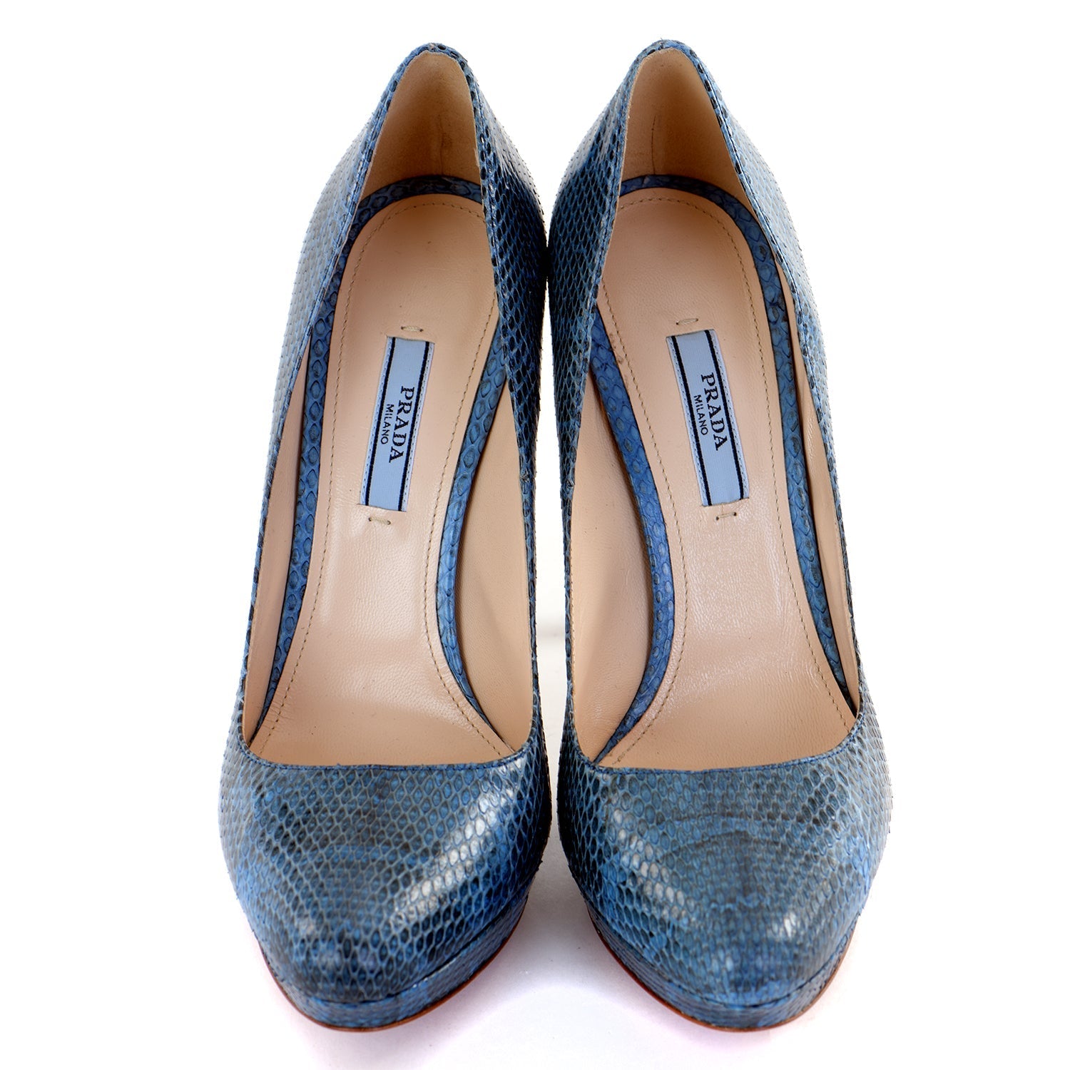 Blue Snakeskin Platform Pumps