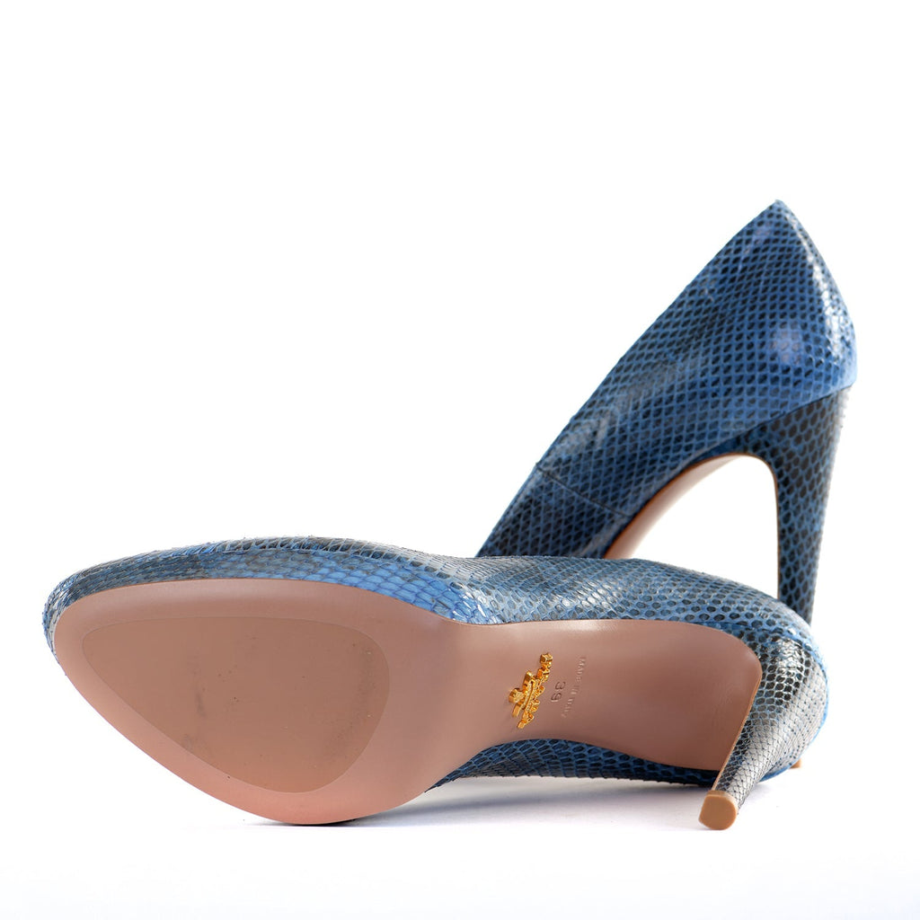 Blue Snakeskin Platform Pumps