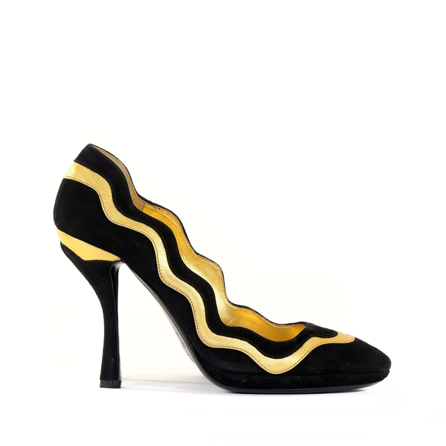 Suede Metallic Gold Swirl Pumps
