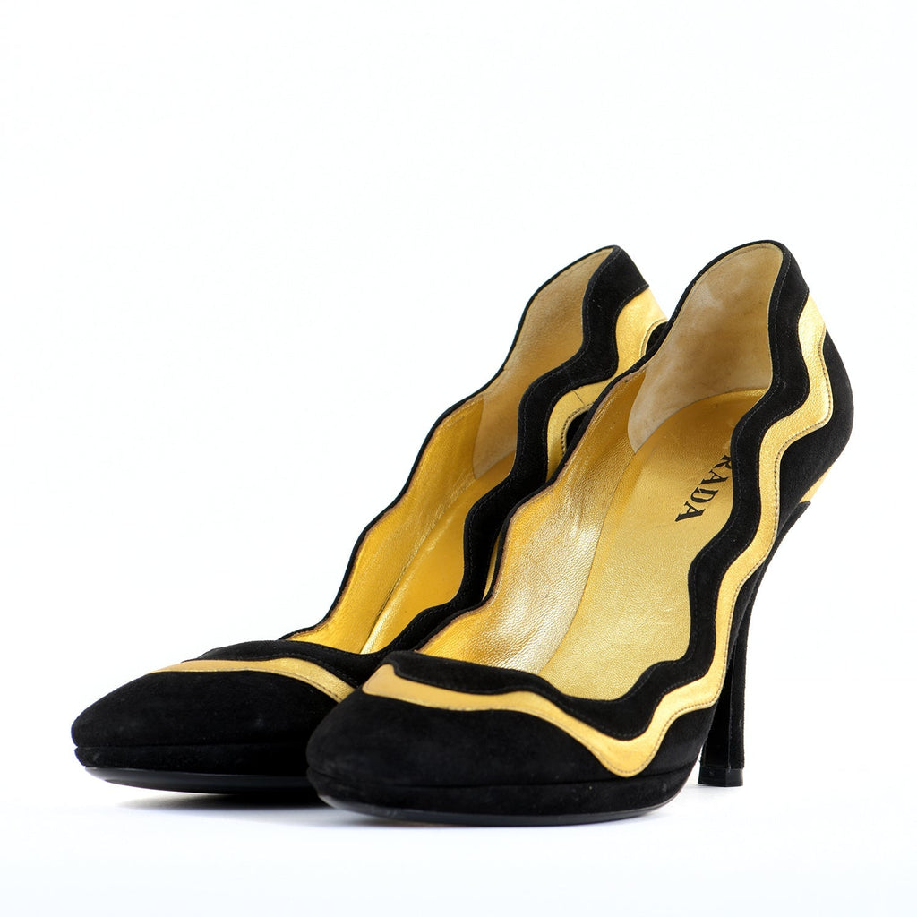 Suede Metallic Gold Swirl Pumps