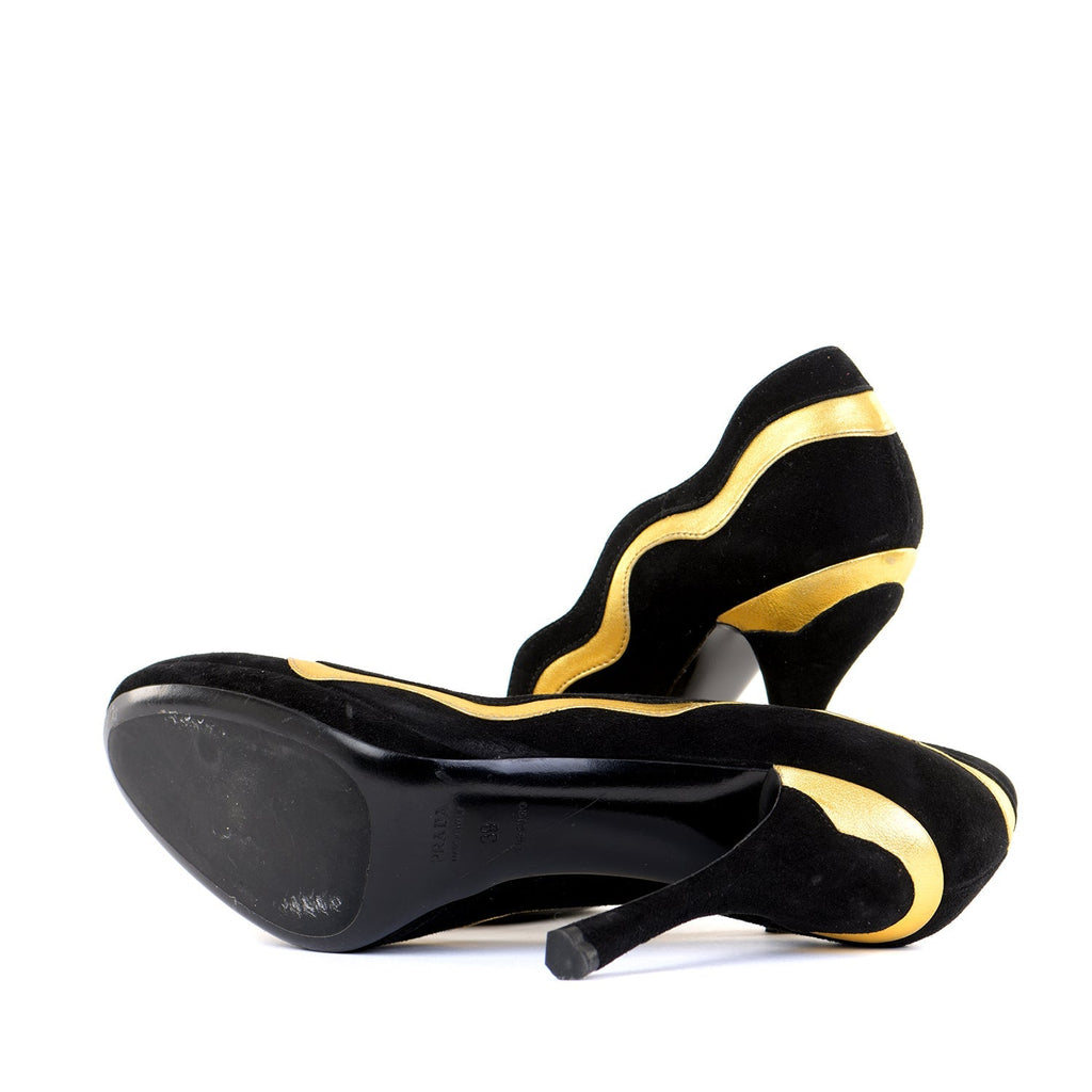 Suede Metallic Gold Swirl Pumps