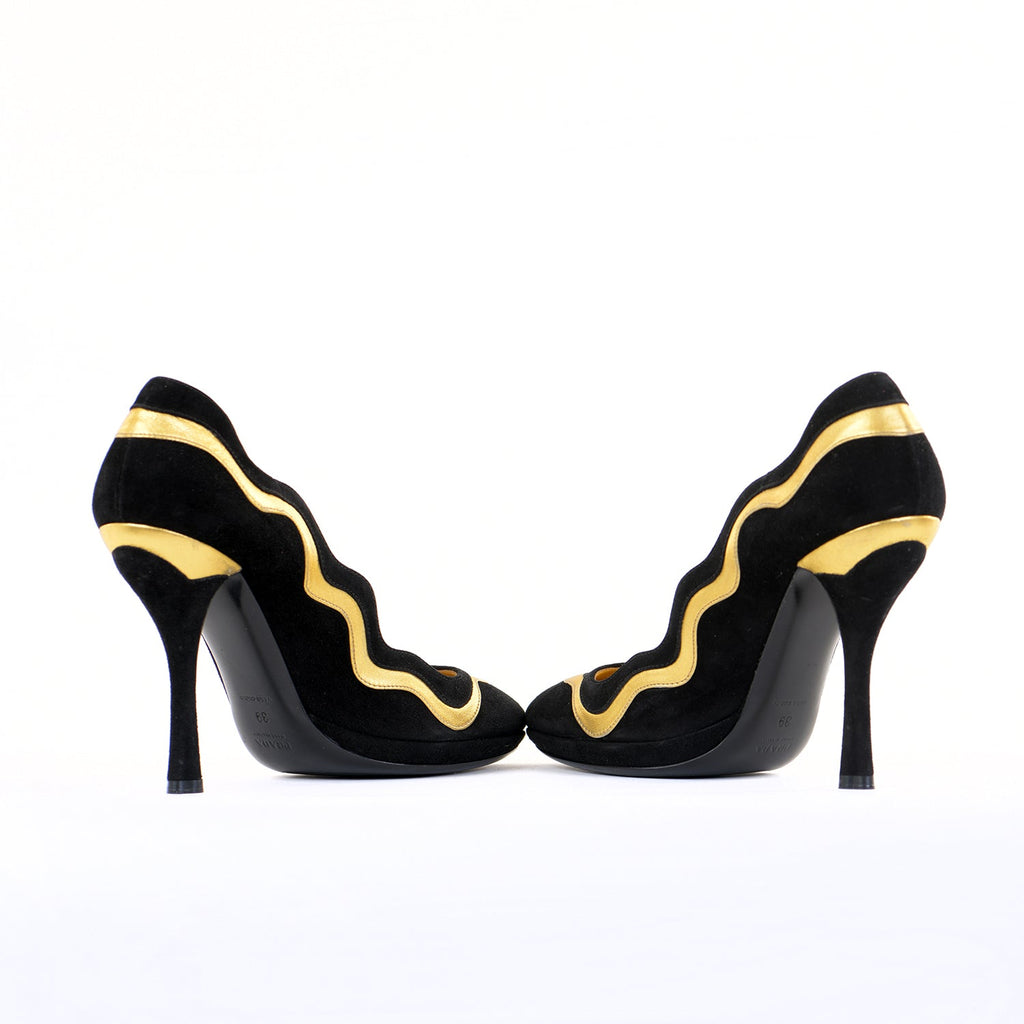 Suede Metallic Gold Swirl Pumps