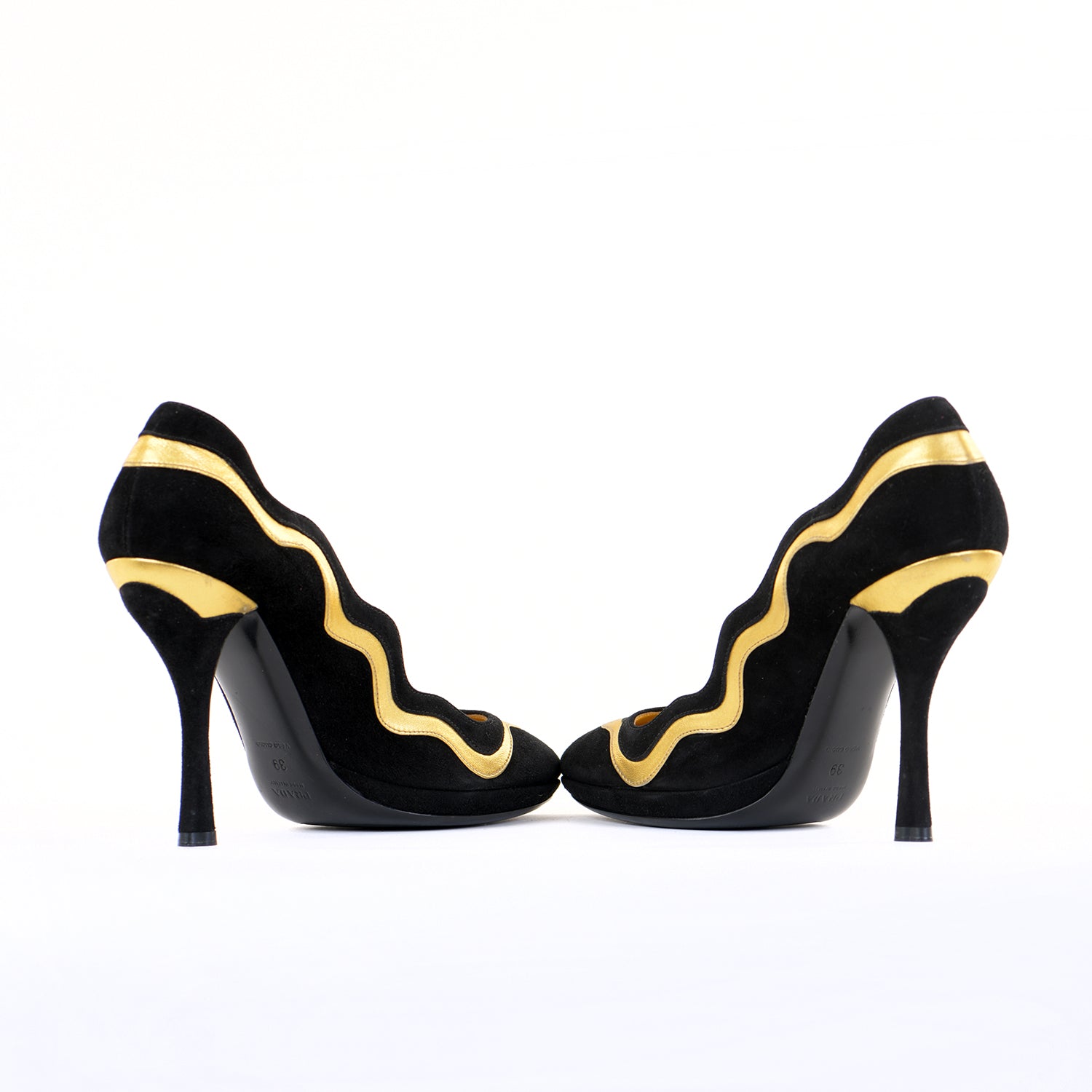 Suede Metallic Gold Swirl Pumps