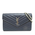 Yves Saint Laurent Envelope Wallet on Chain Blue Leather