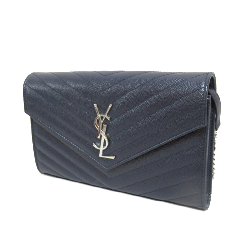 Yves Saint Laurent Envelope Wallet on Chain Blue Leather