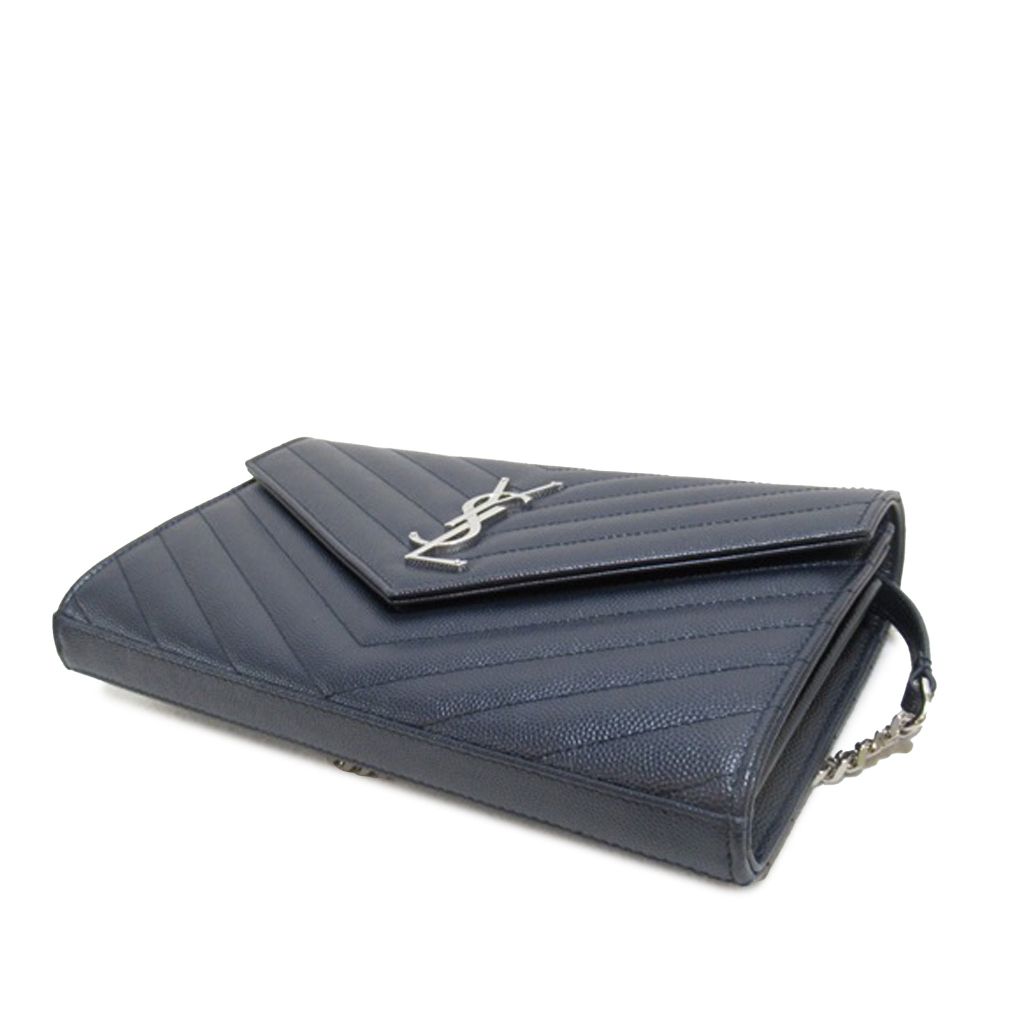 Yves Saint Laurent Envelope Wallet on Chain Blue Leather