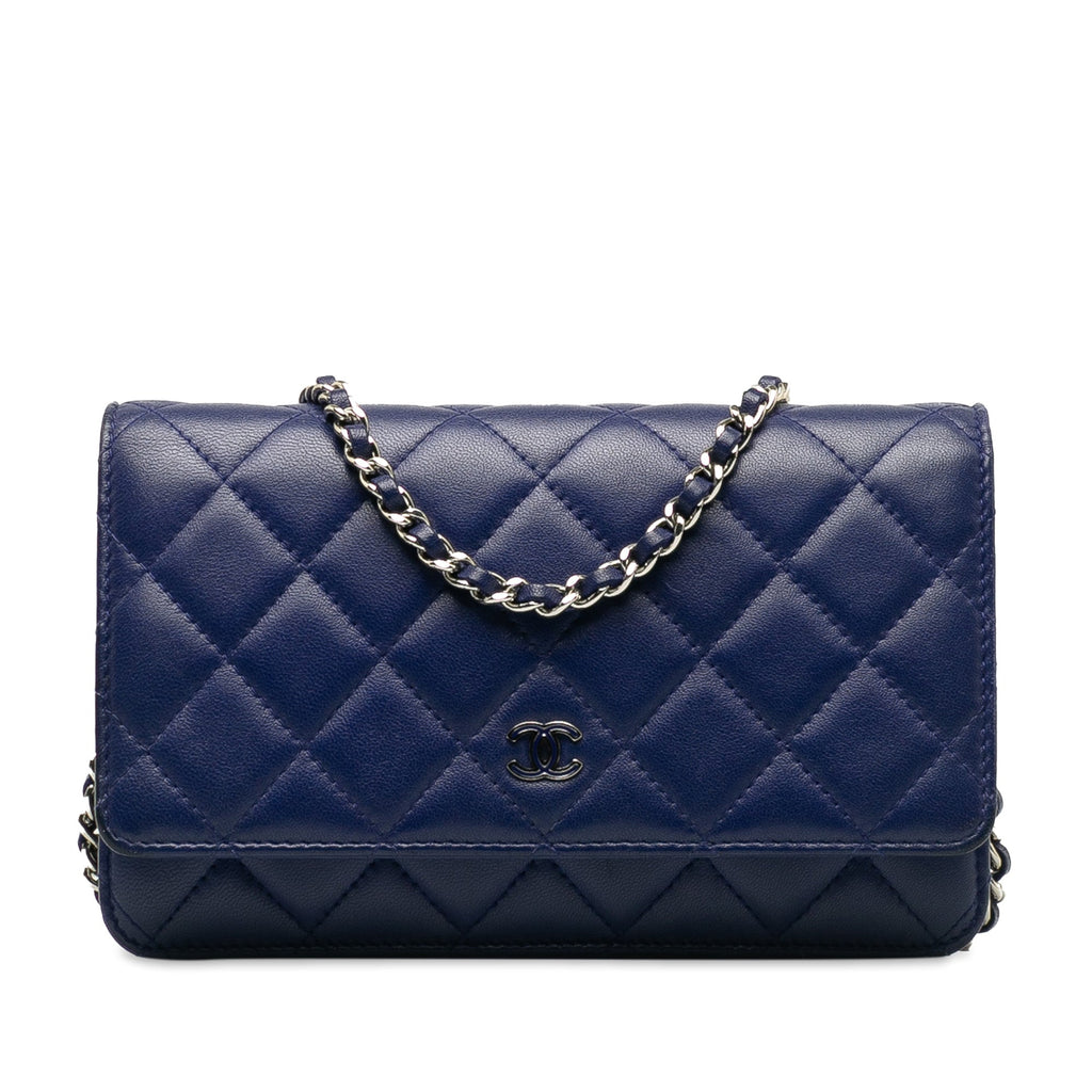 Chanel Wallet On Chain Blue Lambskin Silver