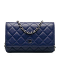 Chanel Wallet On Chain Blue Lambskin Silver