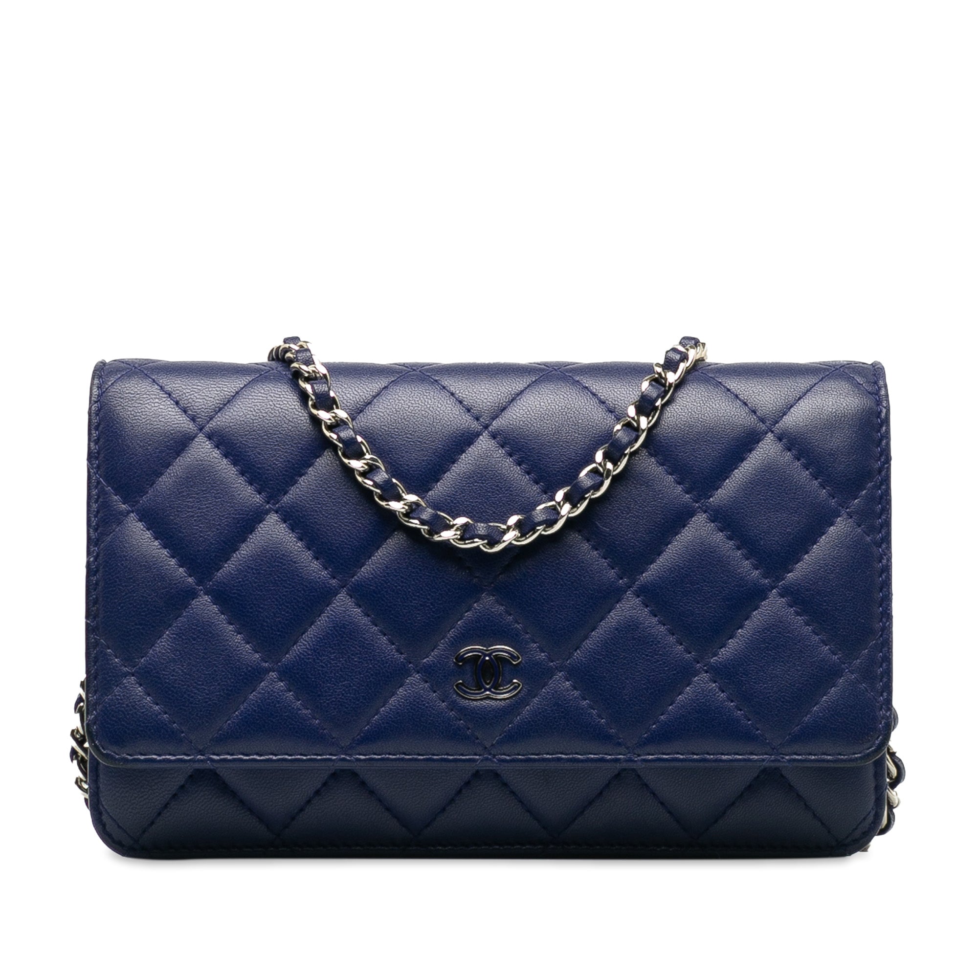 Chanel Wallet On Chain Blue Lambskin Silver