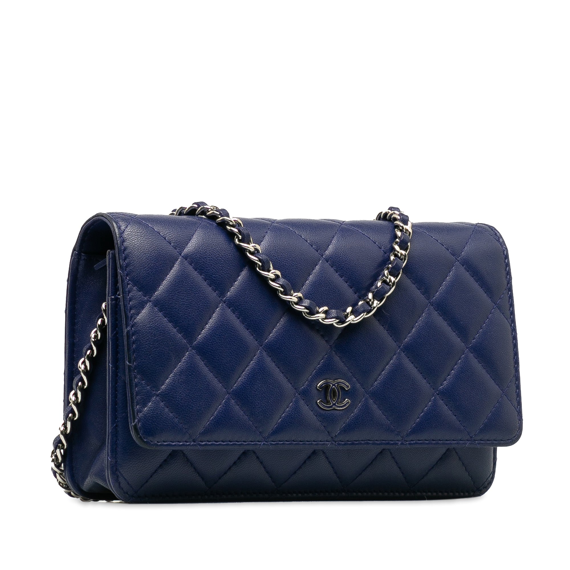 Chanel Wallet On Chain Blue Lambskin Silver