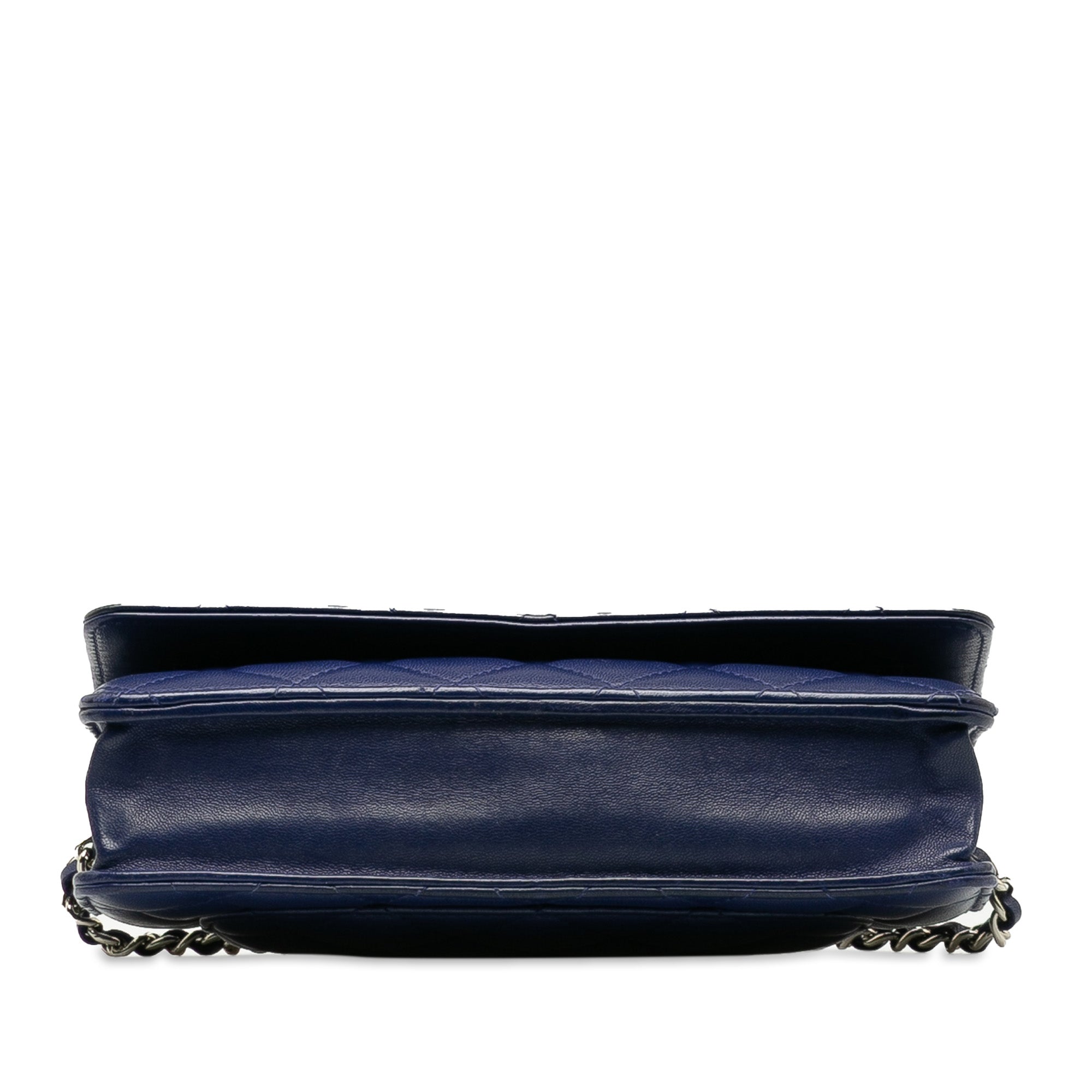 Chanel Wallet On Chain Blue Lambskin Silver