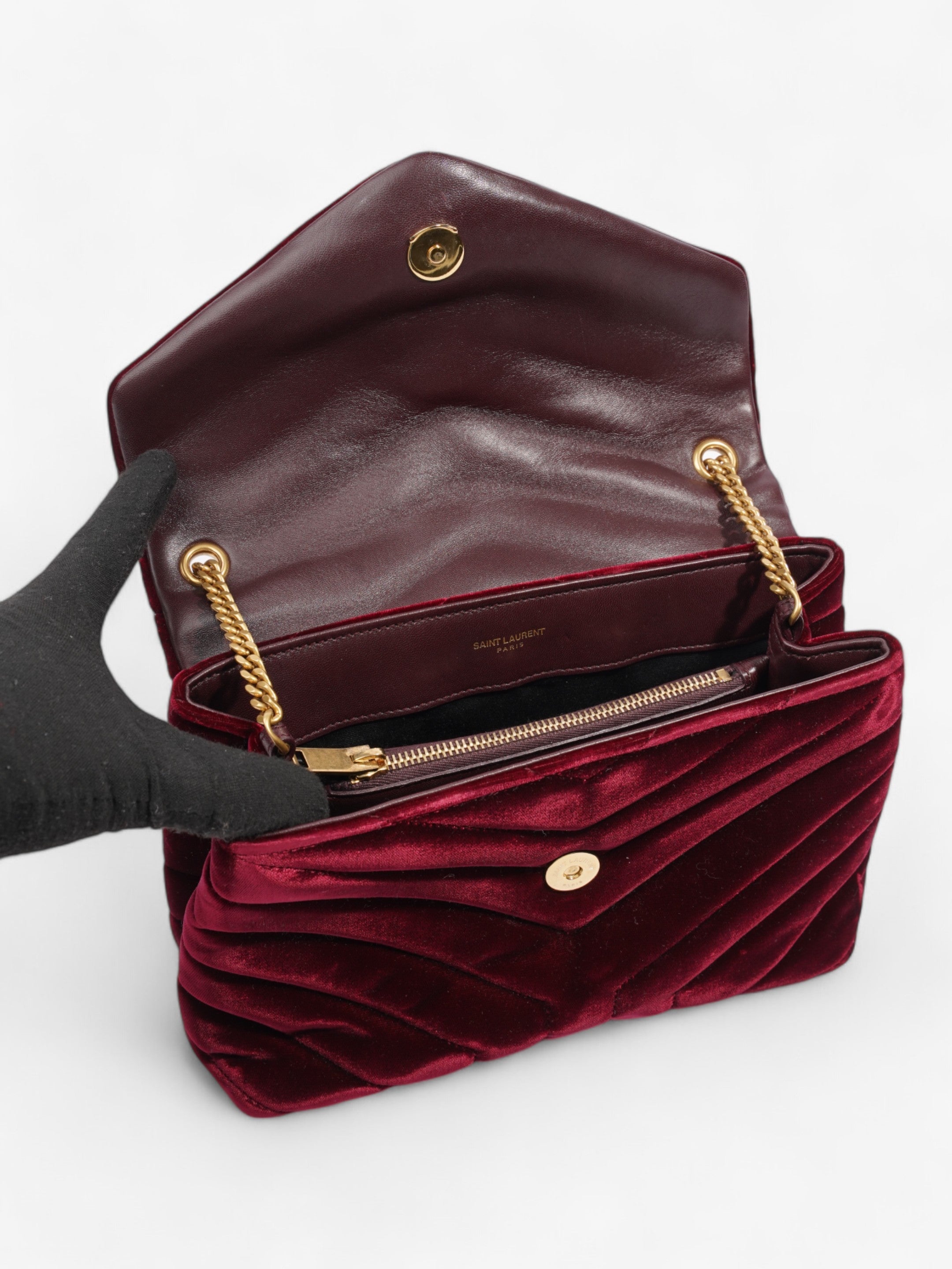 Saint Laurent Lou Lou Burgundy Velvet Small