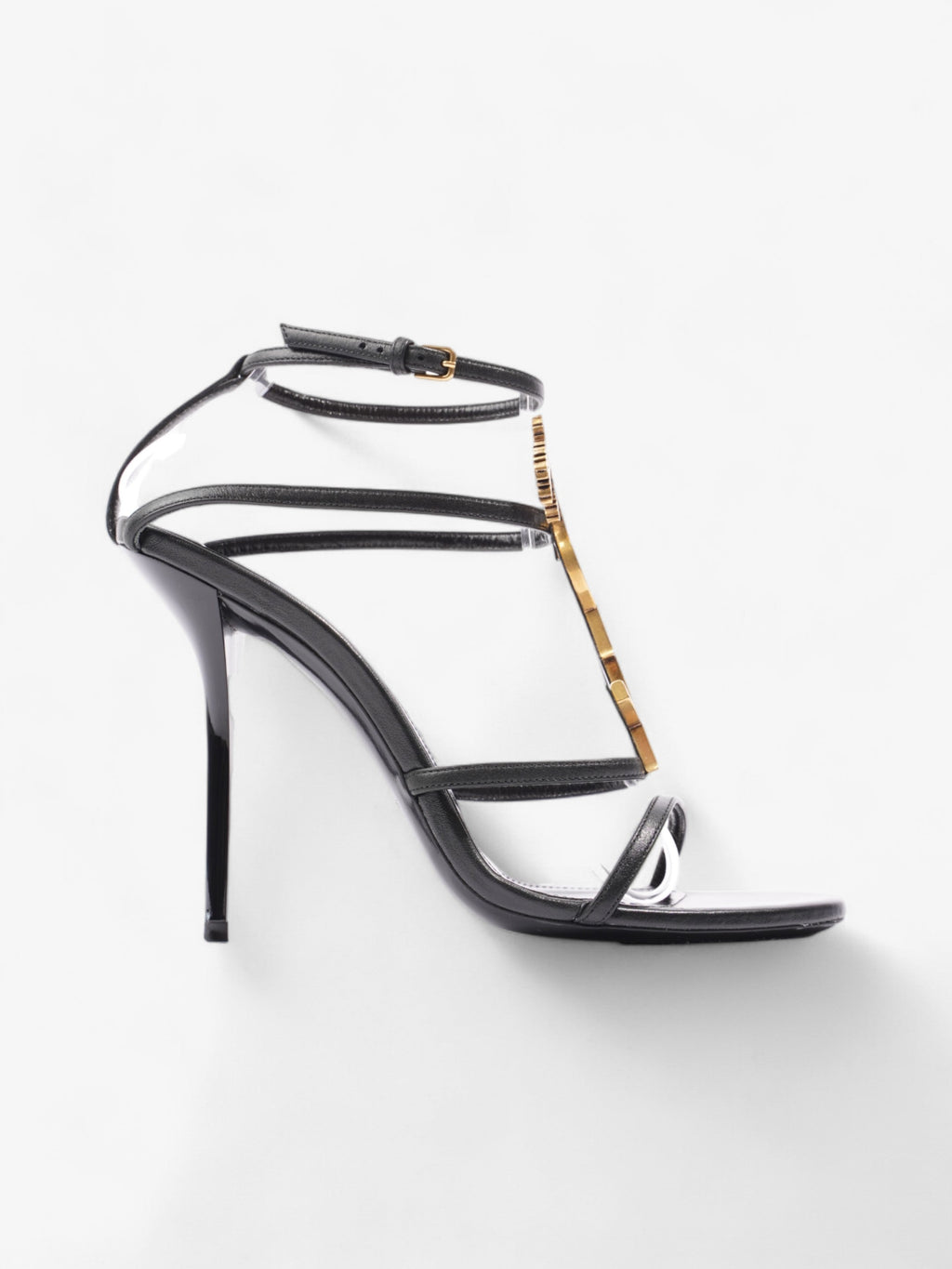 Saint Laurent Cassandra Palm Heels 110mm Black / Gold Leather EU 39 UK 6
