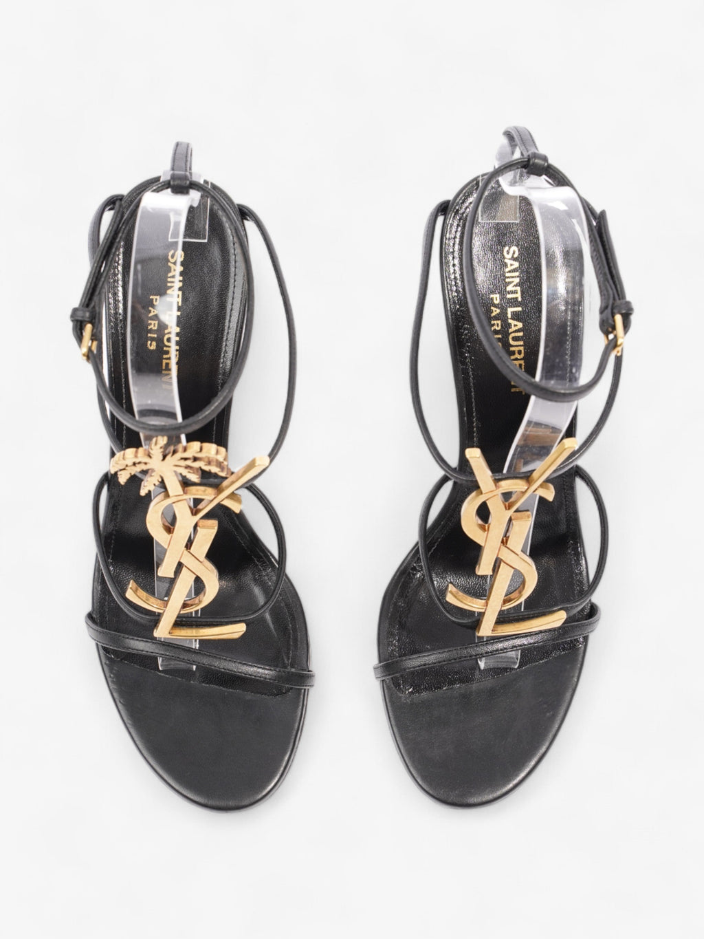 Saint Laurent Cassandra Palm Heels 110mm Black / Gold Leather EU 39 UK 6