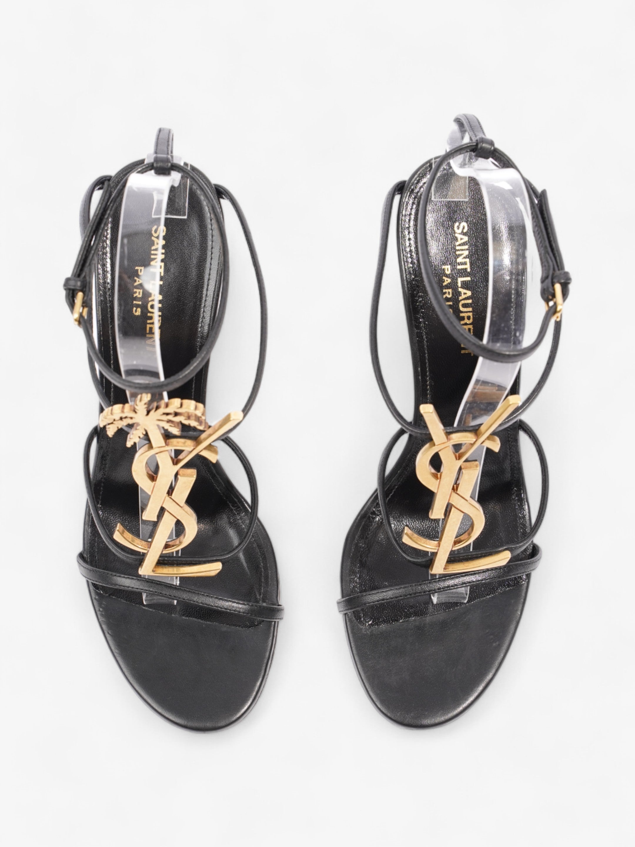 Saint Laurent Cassandra Palm Heels 110mm Black / Gold Leather EU 39 UK 6
