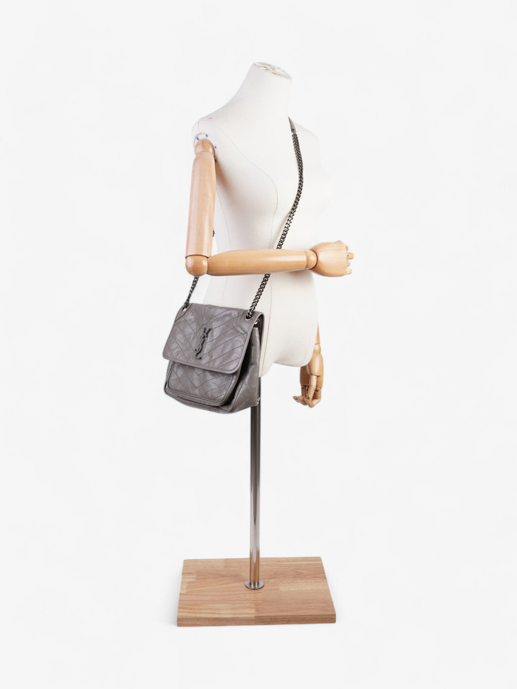 Saint Laurent Niki Grey Calfskin Leather Medium