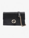 Gucci Dollar Interlocking G Chain Wallet Black Calfskin Leather