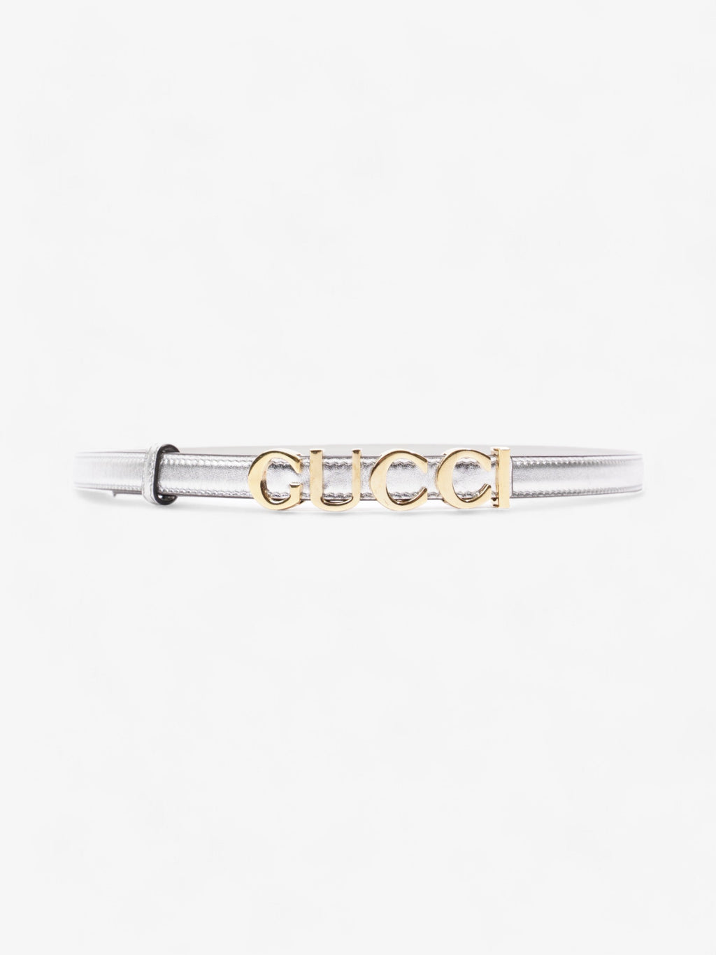 Gucci Buckle Thin Belt Silver Leather 85cm / 34"