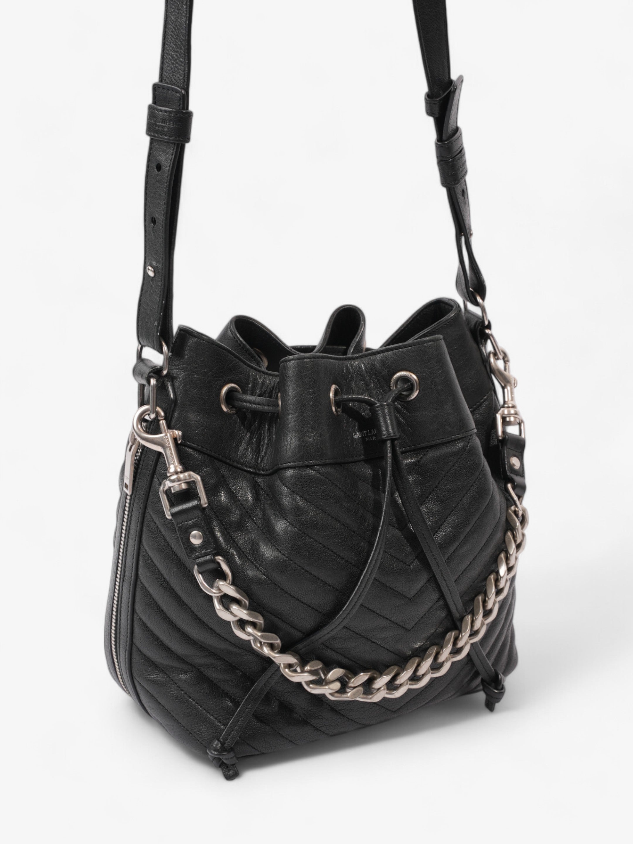 Saint Laurent Emmanuelle Bucket Bag Black Calfskin Leather Medium