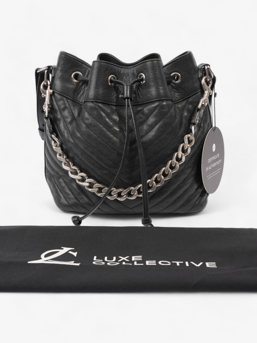 Saint Laurent Emmanuelle Bucket Bag Black Calfskin Leather Medium