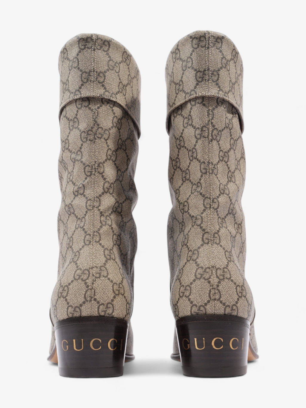 Gucci Heeled Ankle Boots 50mm Beige And Ebony GG Supreme Fabric EU 41 UK 7