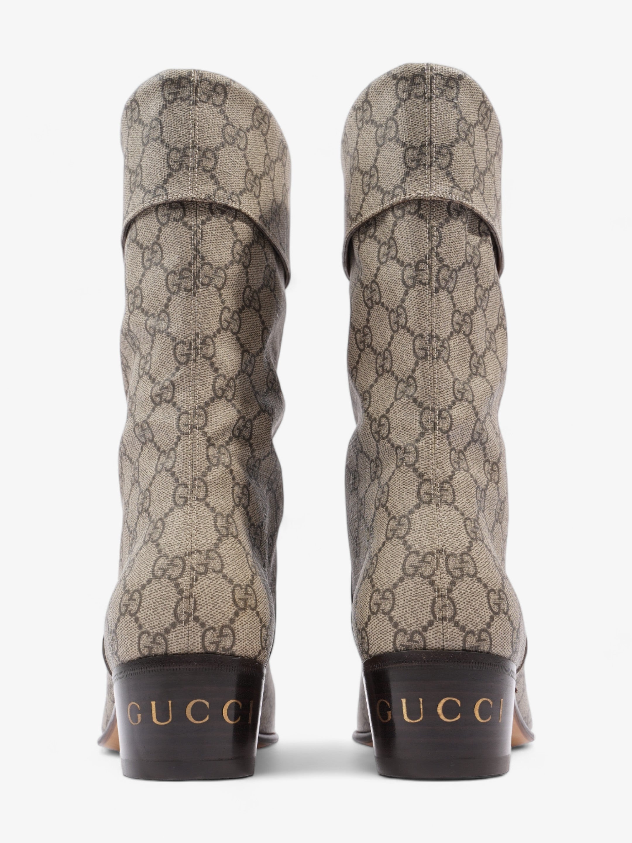 Gucci Heeled Ankle Boots 50mm Beige And Ebony GG Supreme Fabric EU 41 UK 7