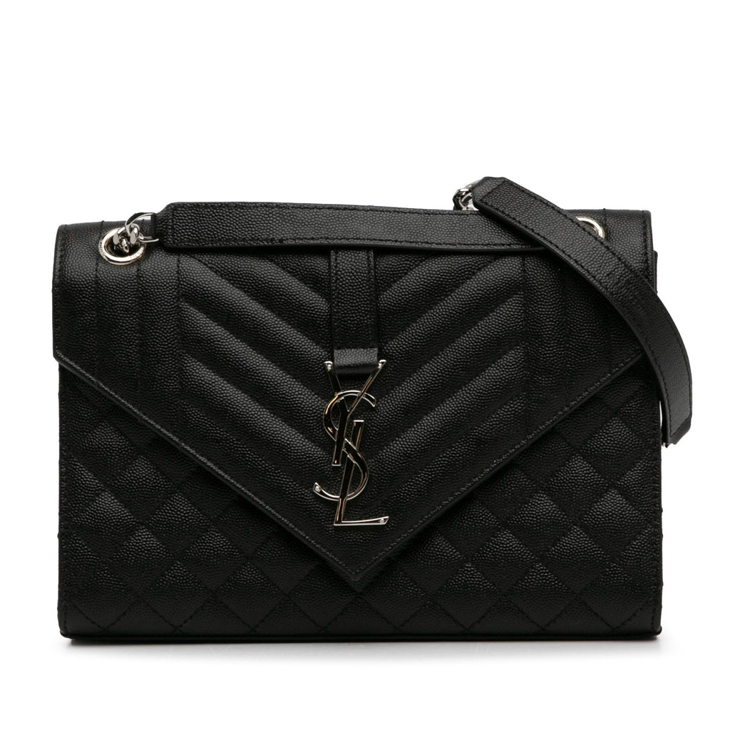Yves Saint Laurent Triquilt Envelope Medium Black Leather