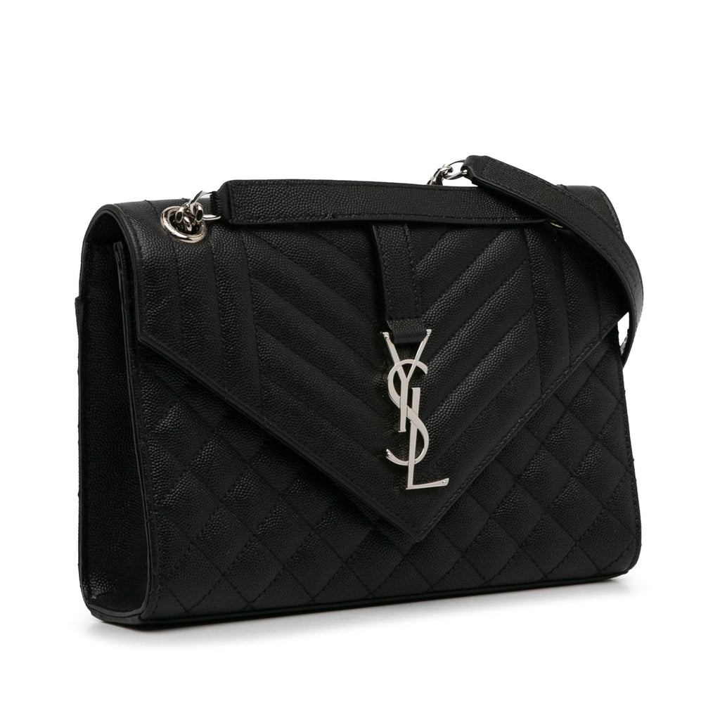 Yves Saint Laurent Triquilt Envelope Medium Black Leather