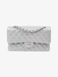 Chanel Classic Double Flap Silver Lambskin Leather Medium