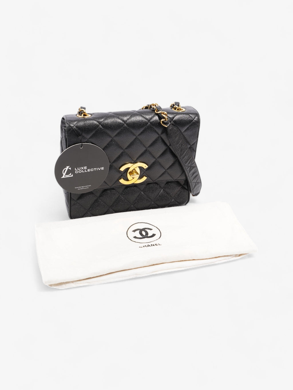 Chanel Square CC Flap Black Caviar Leather Large