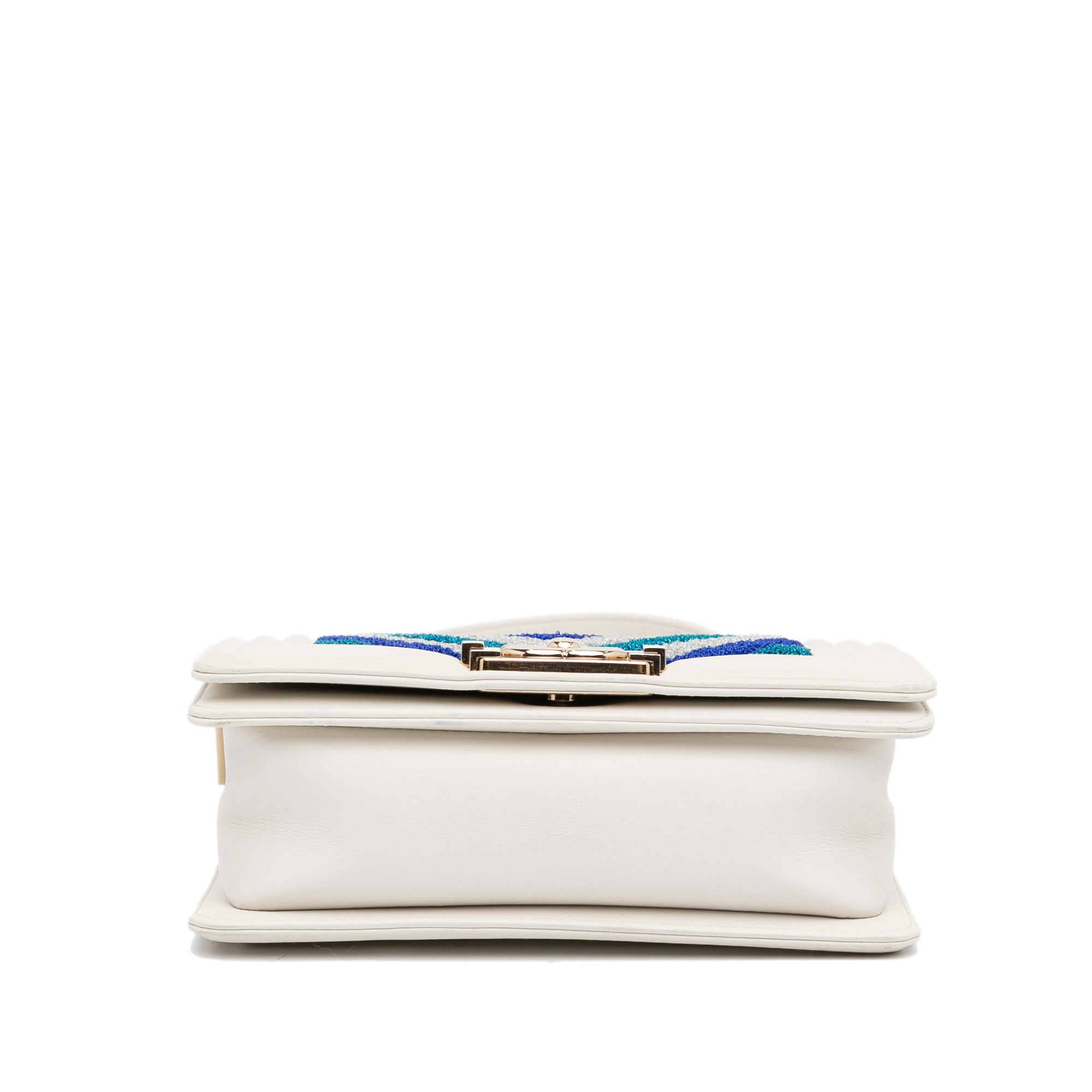 Chanel Boy Small White Embroidered Lurex Chevron Lambskin Gold