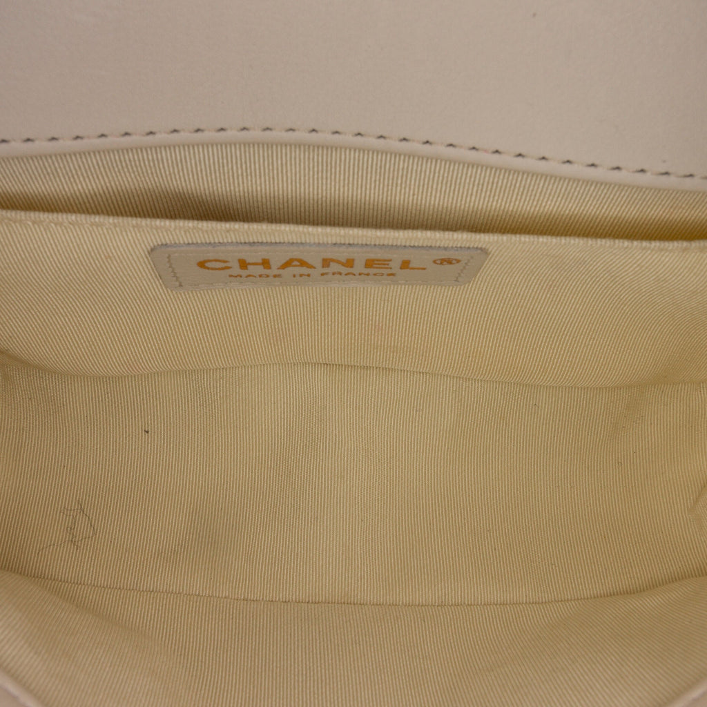 Chanel Boy Small White Embroidered Lurex Chevron Lambskin Gold