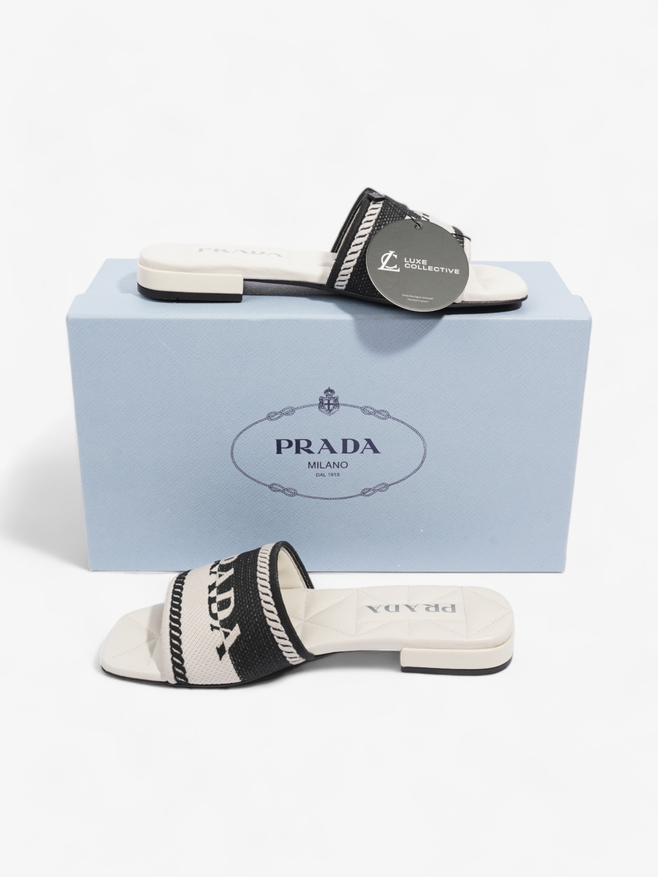 Prada Logo Two-Colour Slider White / Black Fabric EU 36 UK 3