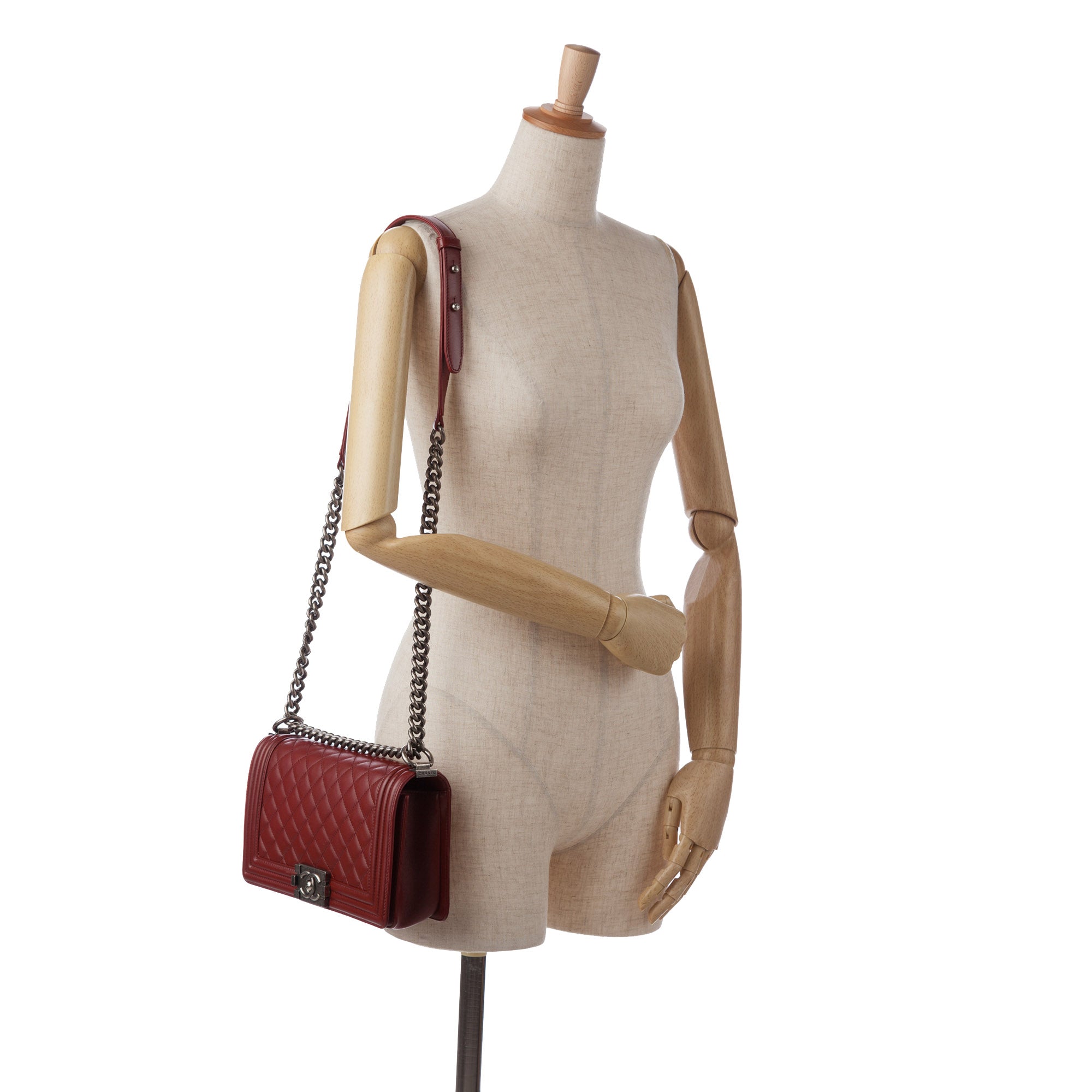 Chanel Boy Flap Bag Medium Red Lambskin Ruthenium