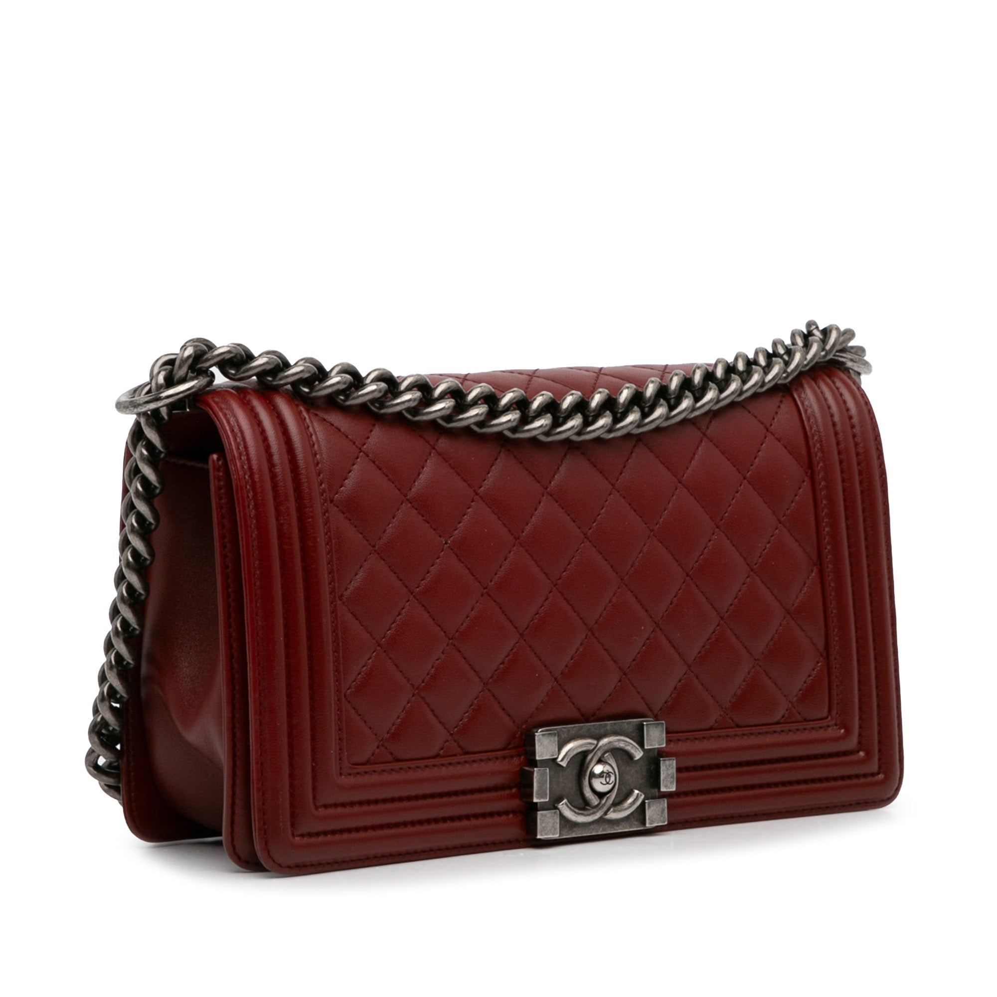 Chanel Boy Flap Bag Medium Red Lambskin Ruthenium