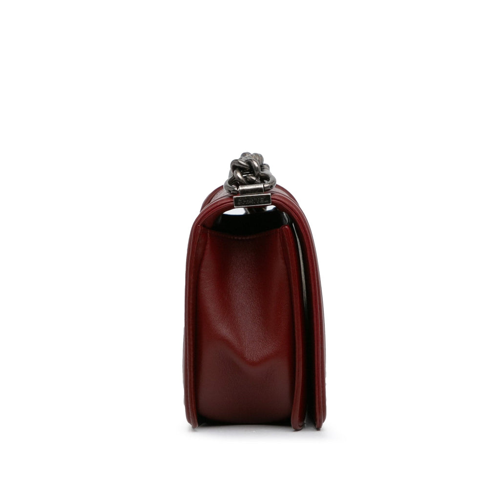 Chanel Boy Flap Bag Medium Red Lambskin Ruthenium