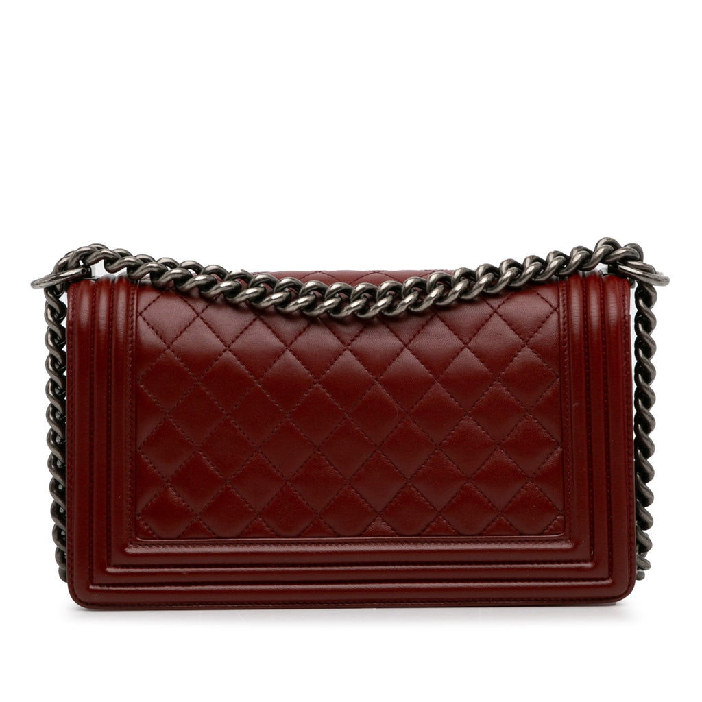 Chanel Boy Flap Bag Medium Red Lambskin Ruthenium