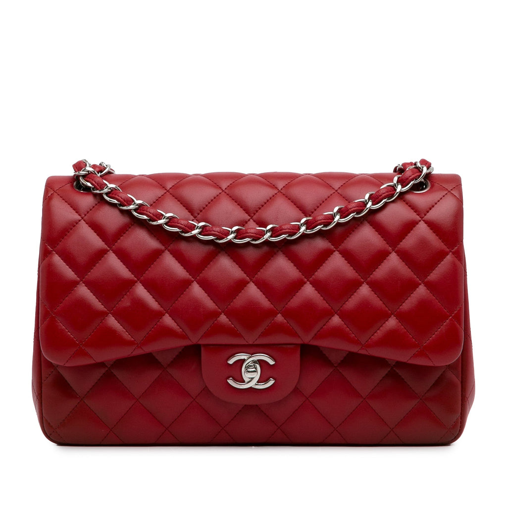 Chanel Classic Double Flap Jumbo Red Lambskin Silver
