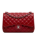 Chanel Classic Double Flap Jumbo Red Lambskin Silver