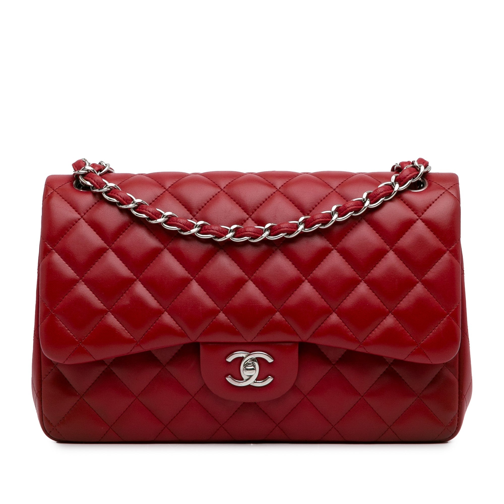 Chanel Classic Double Flap Jumbo Red Lambskin Silver