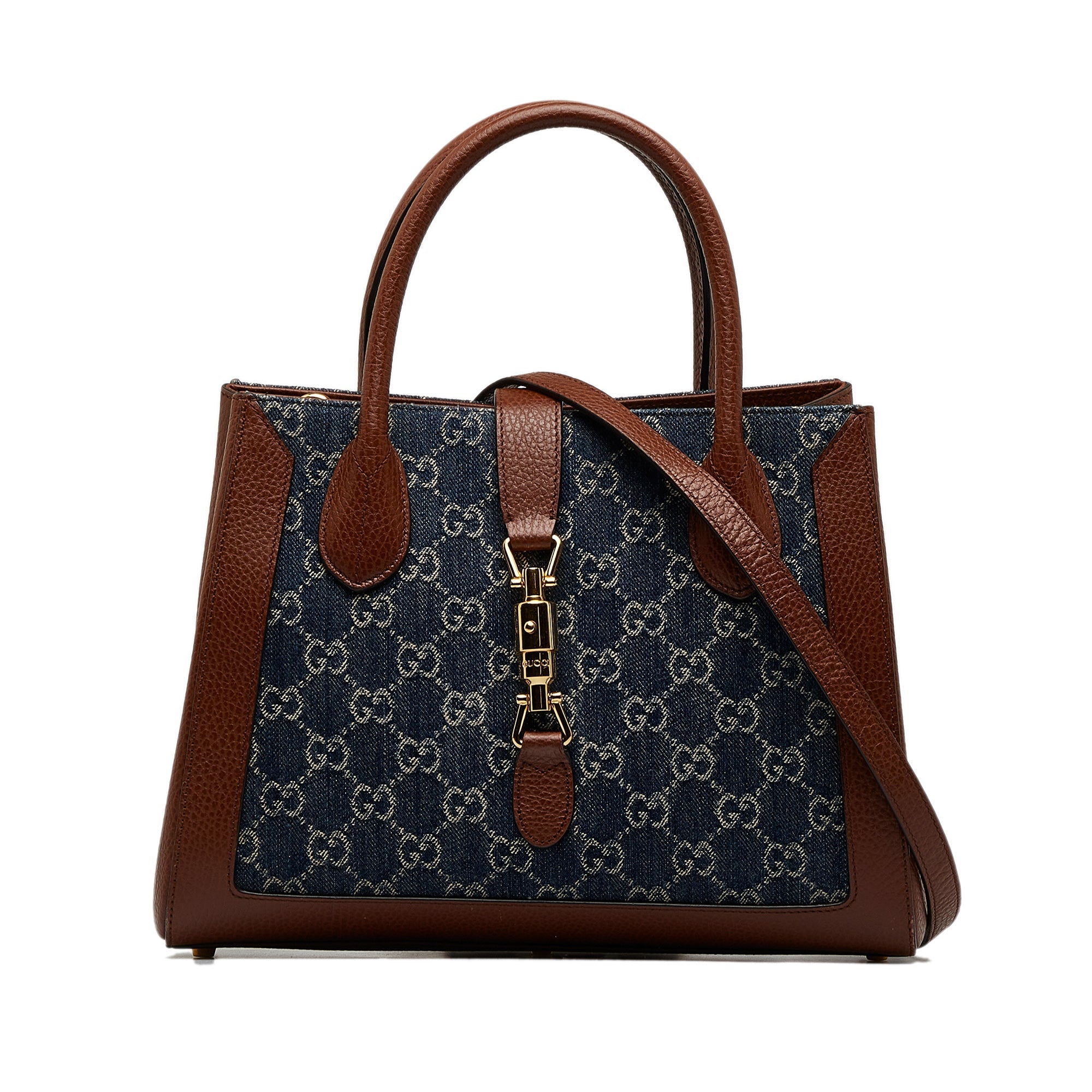 Blue Gucci Medium GG Denim Jackie 1961 Tote Satchel