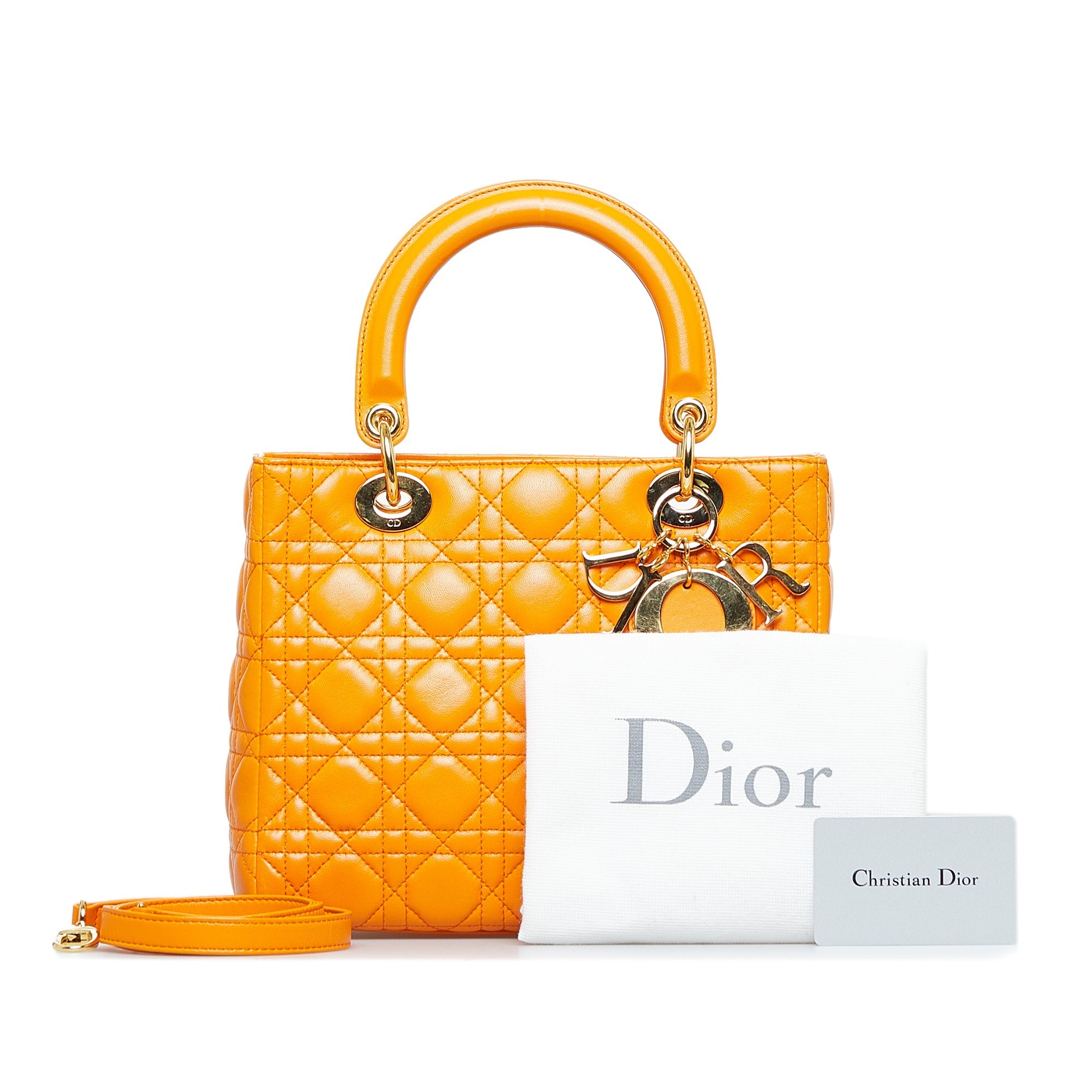 Dior Lady Dior Medium Orange Cannage Quilted Leather
