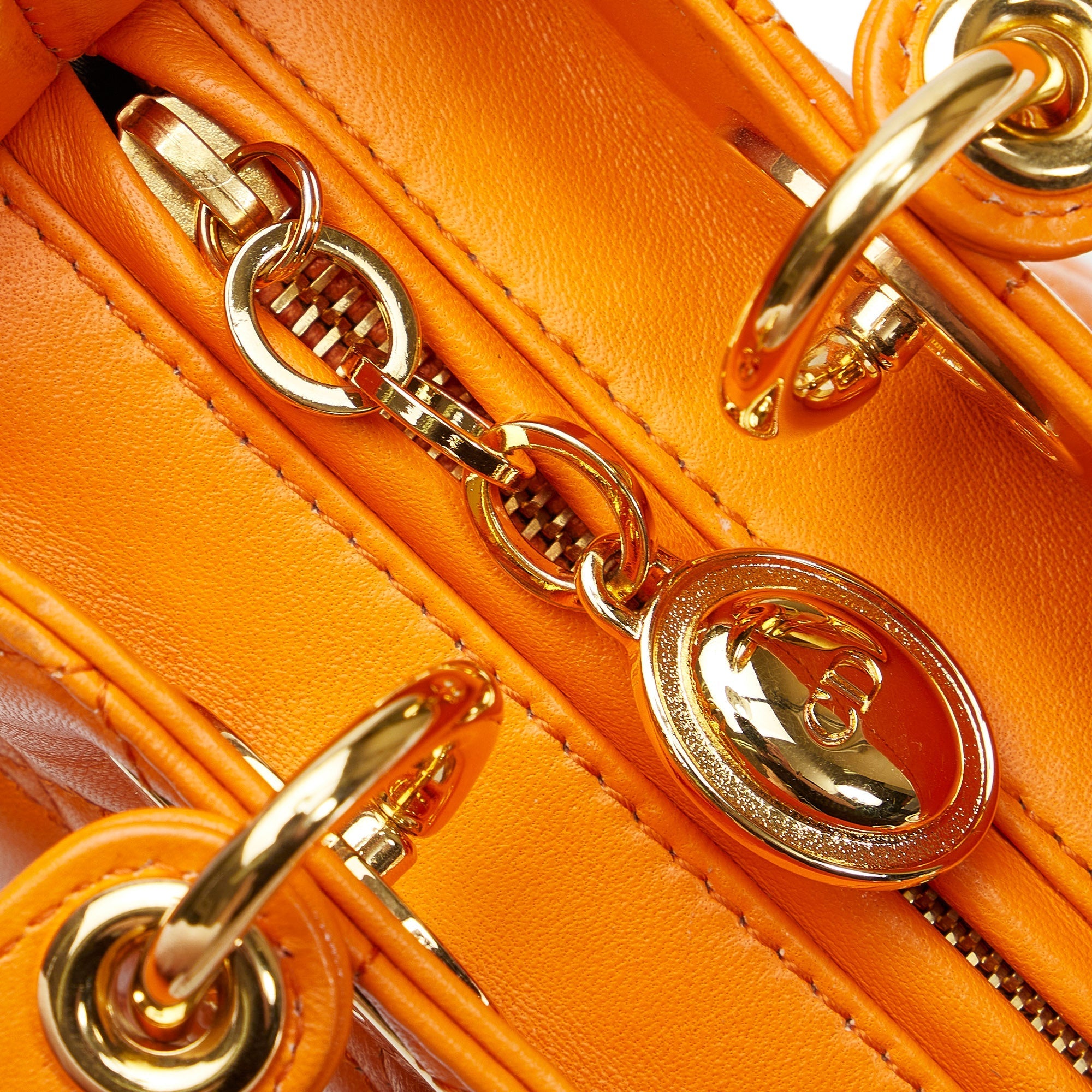 Dior Lady Dior Medium Orange Cannage Quilted Leather