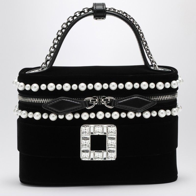 VELVET VANITY BAG WITH BEADS AND RHINESTONE BUCKLE
