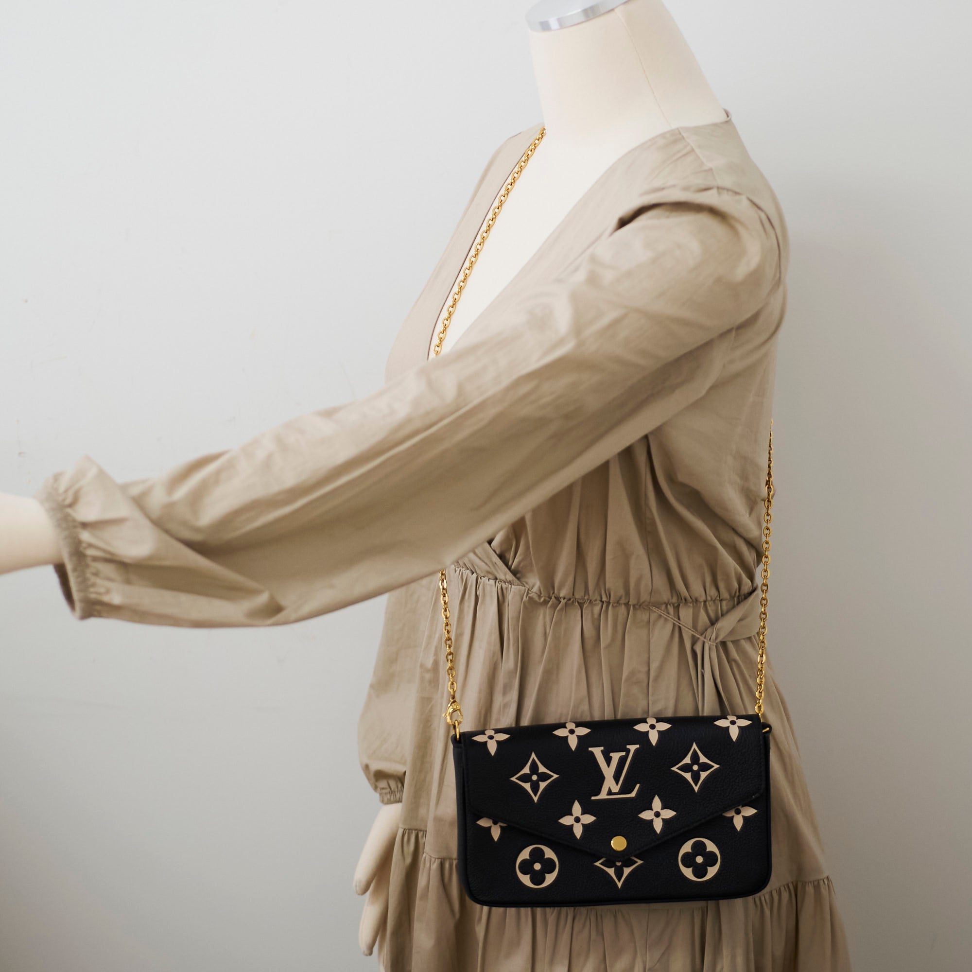 Louis Vuitton Felicie Pochette Black/Beige Empreinte Crossbody