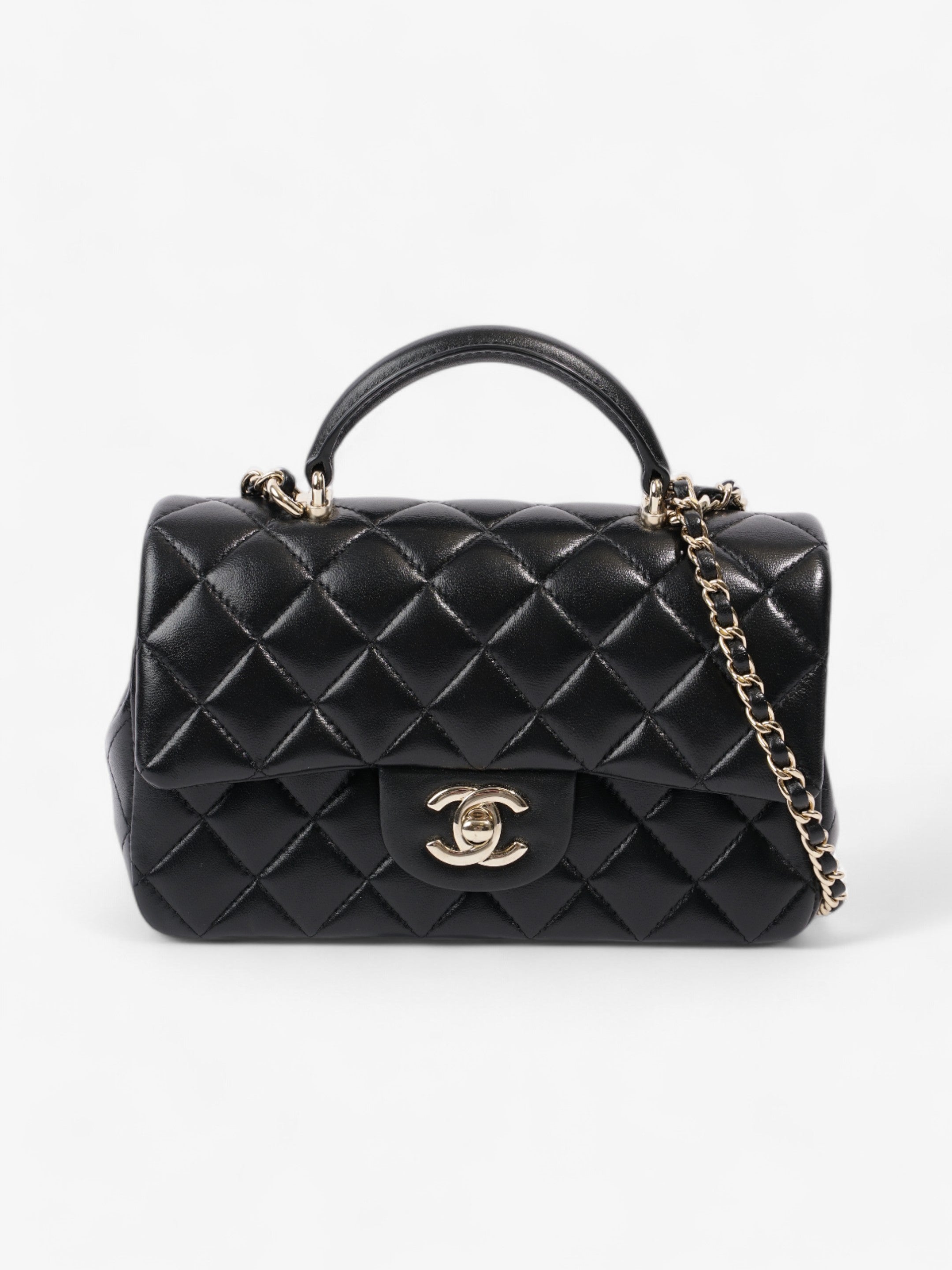 Chanel Rectangular Top Handle Bag Black Lambskin Leather Mini