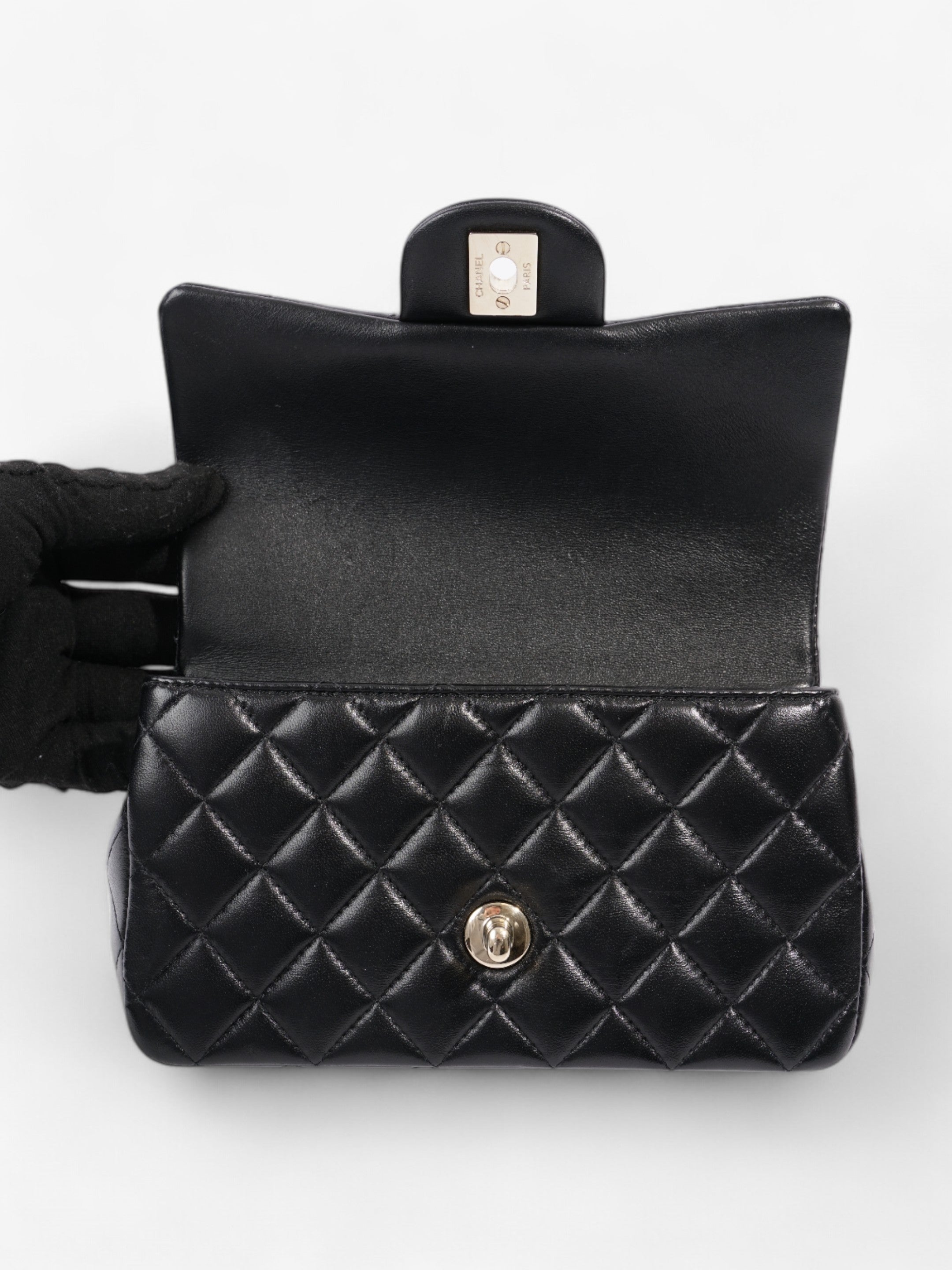 Chanel Rectangular Top Handle Bag Black Lambskin Leather Mini